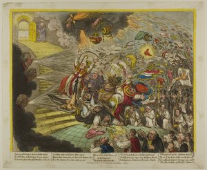 Einde van de Ierse klucht van katholieke emancipatie door James Gillray