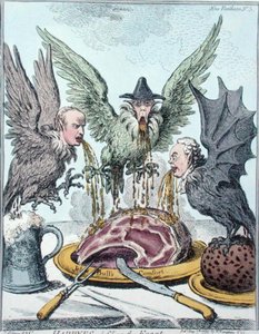 Harpyes vernietigen het feest, gepubliceerd door Hannah Humphrey in 1799 door James Gillray