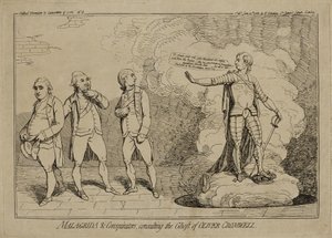 Malagrida en samenzweerders, raadplegen de geest van Oliver Cromwell, gepubliceerd 10 juni 1782 (ets op laid papier ingelegd op wove papier)