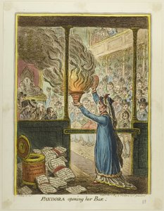 Pandora opent haar doos door James Gillray