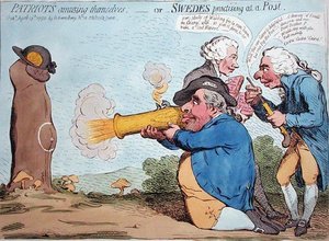 Patriotten vermaken zich, of Zweden oefenen bij een Paal door James Gillray