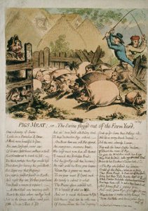 Varkensvlees, of de zwijnen uit de boerderij gejaagd door James Gillray