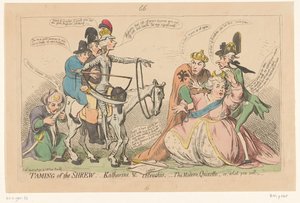 Pitt jaagt als Don Quichot Catharina de Grote schrik aan, 1791 door James Gillray