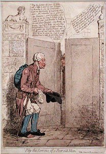 Heb medelijden met de zorgen van een arme oude man door James Gillray