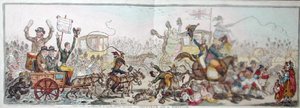 Op weg naar de verkiezing: een scène op de weg naar Brentford, uitgegeven door Hannah Humphrey in 1806