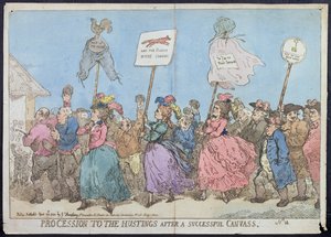 Processie naar de stembus na een succesvolle campagne, gepubliceerd door G. Humphrey in 1784
