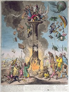 Belegering van de Pompeiuszuil, of wetenschap in de schandpaal, uitgegeven door H. Humphrey in 1799