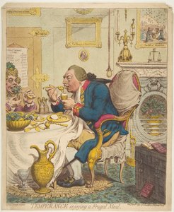 Matigheid geniet van een bescheiden maaltijd door James Gillray