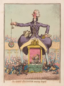 De reus Factotum die zichzelf vermaakt, uitgegeven 1797 door James Gillray