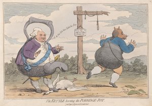 De ketel die de papketel uitjouwt door James Gillray