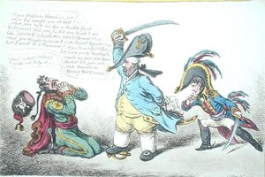 De grootmoedige minister die de Pruisische trouweloosheid bestraft, uitgegeven door Hannah Humphrey in 1806 door James Gillray