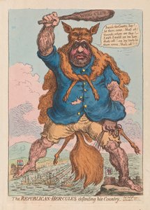 De republikeinse Hercules die zijn land verdedigt, uitgegeven 1797 door James Gillray