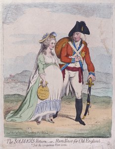 De terugkeer van de soldaten, of zeldzaam nieuws voor Oud Engeland, gepubliceerd door Hannah Humphrey in 1791 door James Gillray