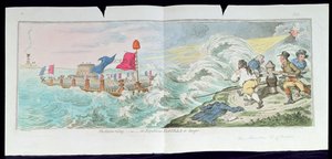The Storm Rising, or The Republican Flotilla in danger, uitgegeven door Hannah Humphrey in 1798 (handgekleurde ets) door James Gillray