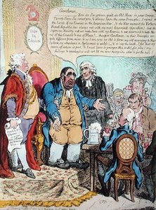 De uitgeputte patriot, of de laatste stervende toespraak van de vertegenwoordiger van Westminster op de jaarlijkse bijeenkomst op 10 oktober 1800, gehouden in de Shakespeare Tavern, gepubliceerd door Hannah Humphrey in 1800 door James Gillray