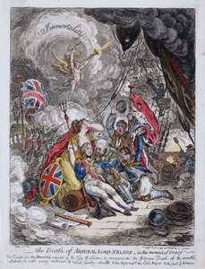 De dood van admiraal Horatio Nelson (1758-1805) op het moment van de overwinning