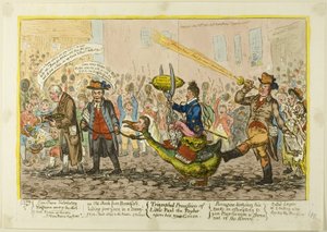 Triomfantelijke optocht van kleine Paul de Taylor op zijn nieuwe gans door James Gillray