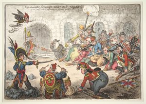 Westminster-rekruten onder de trainingswet, 1806 (handgekleurde gravure)