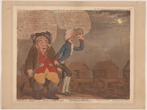 William Pitt en John Bull vrezen voor een invasie door James Gillray