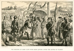 De ontmoeting van Lord Clive met Meer Jaffier, na de slag bij Plassey