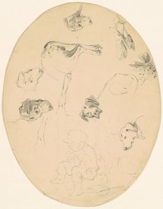 Studies van Honden en een Zittende Jongen (recto) door James Goodwyn Clonney