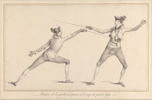 Positie van de garde in Quarte, en de slag van Quarte Basse