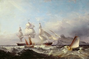 Een klipperschip bij de Mumbles vuurtoren, Swansea