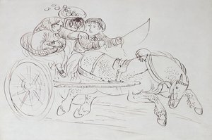 Koppel in een wagen getrokken door een paard