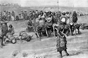 Gideon kiest de driehonderd door Tissot - Bijbel door James Jacques Joseph (after) Tissot