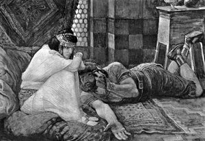 Simson onthult zijn geheim aan Delila - Bijbel door James Jacques Joseph (after) Tissot