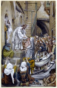 En de hele stad verzamelde zich bij de deur, illustratie voor Het leven van Christus