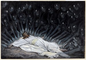 Engelen kwamen en dienden hem, illustratie voor Het Leven van Christus