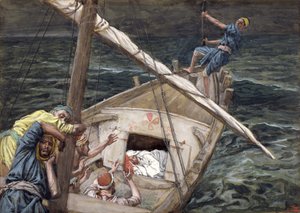 Christus slaapt tijdens de storm, illustratie voor Het Leven van Christus