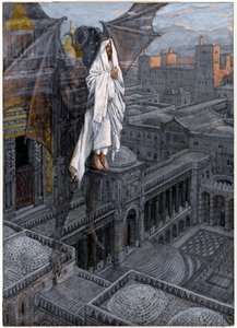 Christus gedragen naar een pinakel van de tempel, illustratie voor Het leven van Christus door James Jacques Joseph Tissot