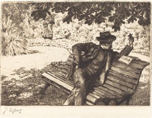 Denoisel Leest in de Tuin door James Jacques Joseph Tissot