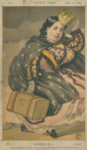 Isabella II, koningin van Spanje, ze is haar hele leven verraden door degenen die haar het meest trouw hadden moeten zijn, 18 september 1869, Vanity Fair cartoon