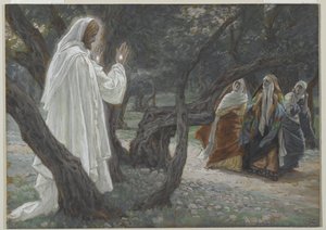 Jezus verschijnt aan de heilige vrouwen, illustratie uit Het leven van onze Heer Jezus Christus door James Jacques Joseph Tissot