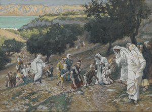 Jezus geneest de blinden en lammen op de berg, illustratie uit Het leven van onze Heer Jezus Christus