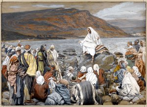 Jezus onderwijst de mensen aan de zee, illustratie voor Het leven van Christus