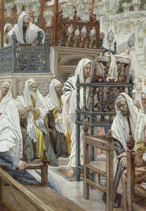 Jezus rolt het boek uit in de synagoge, illustratie voor Het leven van Christus, ca. 1886-96