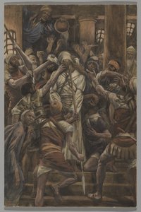 Mishandelingen in het Huis van Kajafas, illustratie uit Het Leven van Onze Heer Jezus Christus, 1886-94 door James Jacques Joseph Tissot