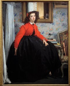 Portret van Mademoiselle L. L., of jong meisje in rode jas door James Jacques Joseph Tissot