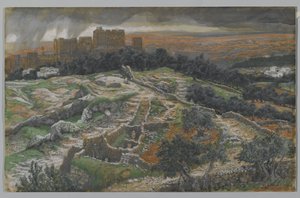 Reconstructie van Golgotha en het Heilig Graf, gezien vanaf de Gerechtsdeur, illustratie uit Het leven van onze Heer Jezus Christus door James Jacques Joseph Tissot
