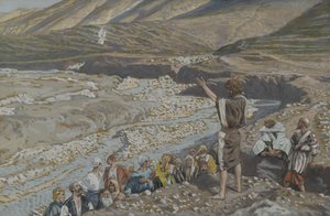 Sint Johannes de Doper ziet Jezus van verre, illustratie uit Het leven van onze Heer Jezus Christus door James Jacques Joseph Tissot