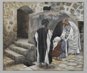 De genezing van de schoonmoeder van Petrus, illustratie uit Het leven van onze Heer Jezus Christus door James Jacques Joseph Tissot