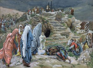 De heilige vrouwen staan van verre en aanschouwen wat er gebeurt, illustratie voor Het leven van Christus door James Jacques Joseph Tissot