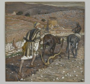 De man bij de ploeg, illustratie uit Het leven van onze Heer Jezus Christus door James Jacques Joseph Tissot