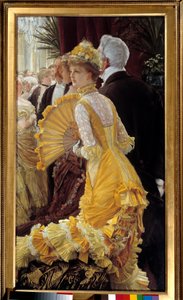 Gele jurk: elegant paar tijdens een sociale avond door James Jacques Joseph Tissot