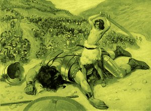 David hakt het hoofd van Goliath af door J James Tissot - Bijbel