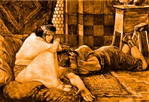 Simson onthult zijn geheim aan Delila - Bijbel door James Jacques Joseph after Tissot